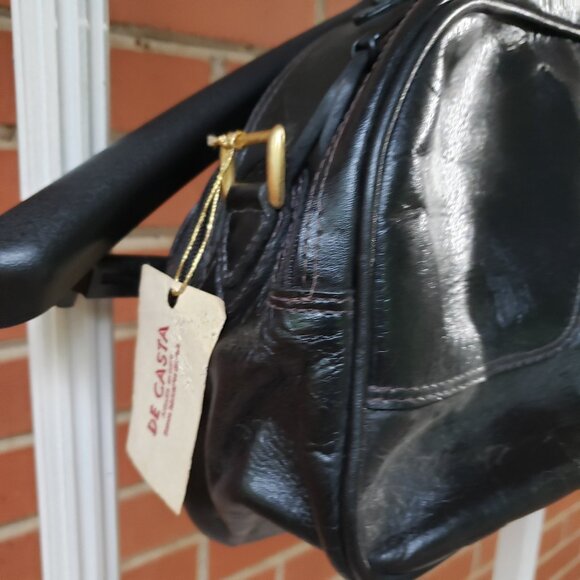BNWT DE CASTA Colombiano made black leather satchel / shoulder in classic black - Picture 2 of 10